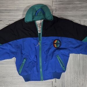 Vintage LONDON Fog Kids Colorblock Blue, Teal and Black Jacket